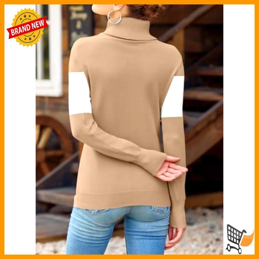 Turtleneck Sweater Warm Elegant Patchwork Pullove… - image 2